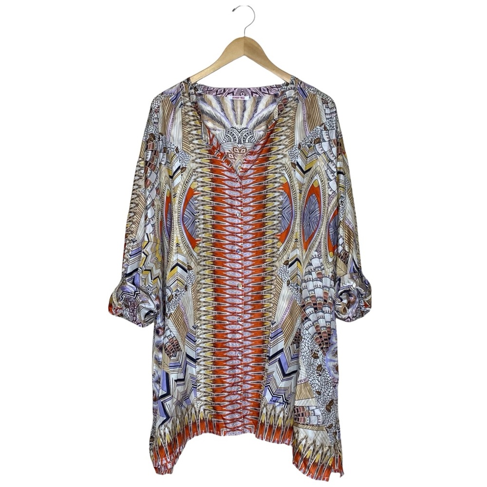 COPY - Johnny Was silk button down tunic peacock feathers